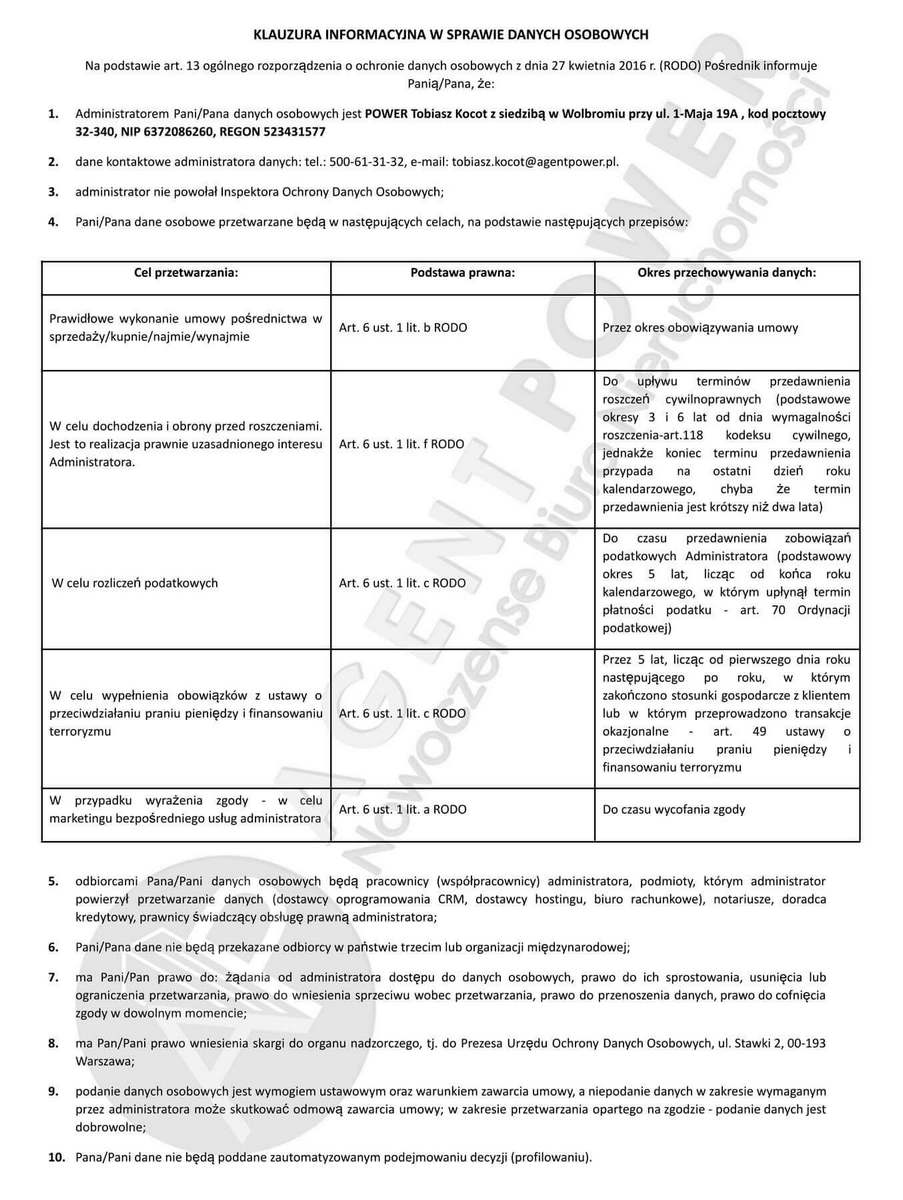 Polityka prywatności i RODO – Agent Power Olkusz
